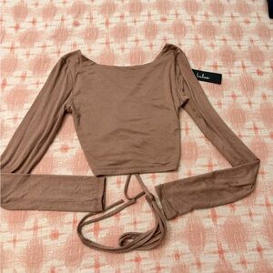 Lulu's Taupe Long Sleeve Crop Top